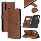 For Samsung Galaxy A10s Stitching Style 2-Color Cow Texture Horizontal Flip PU Leather Case with Holder & Card Slot & Lanyard(Brown) - 1