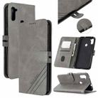 For Samsung Galaxy A11 Stitching Style 2-Color Cow Texture Horizontal Flip PU Leather Case with Holder & Card Slot & Lanyard(Gray) - 1