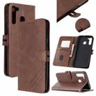For Samsung Galaxy A21 Stitching Style 2-Color Cow Texture Horizontal Flip PU Leather Case with Holder & Card Slot & Lanyard(Brown) - 1