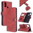 For Samsung Galaxy A21s Stitching Style 2-Color Cow Texture Horizontal Flip PU Leather Case with Holder & Card Slot & Lanyard(Red) - 1