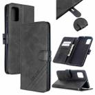 For Samsung Galaxy A41 Stitching Style 2-Color Cow Texture Horizontal Flip PU Leather Case with Holder & Card Slot & Lanyard(Black) - 1