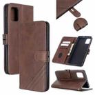 For Samsung Galaxy A41 Stitching Style 2-Color Cow Texture Horizontal Flip PU Leather Case with Holder & Card Slot & Lanyard(Brown) - 1
