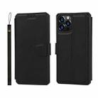 For iPhone 12 mini Plain Texture Horizontal Flip PU Leather Case with Holder & Card Slots & Photo Frame & Wallet & Strap (Black) - 1