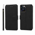 For iPhone 12 / 12 Pro Plain Texture Horizontal Flip PU Leather Case with Holder & Card Slots & Photo Frame & Wallet & Strap(Black) - 1