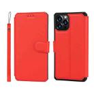 For iPhone 12 / 12 Pro Plain Texture Horizontal Flip PU Leather Case with Holder & Card Slots & Photo Frame & Wallet & Strap(Red) - 1