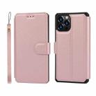 For iPhone 12 / 12 Pro Plain Texture Horizontal Flip PU Leather Case with Holder & Card Slots & Photo Frame & Wallet & Strap(Pink) - 1