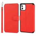 For iPhone 11 Plain Texture Horizontal Flip PU Leather Case with Holder & Card Slots & Photo Frame & Wallet & Strap (Red) - 1