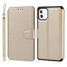 For iPhone 11 Plain Texture Horizontal Flip PU Leather Case with Holder & Card Slots & Photo Frame & Wallet & Strap (Gold) - 1