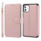 For iPhone 11 Plain Texture Horizontal Flip PU Leather Case with Holder & Card Slots & Photo Frame & Wallet & Strap (Pink) - 1