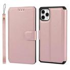 For iPhone 11 Pro Max Plain Texture Horizontal Flip PU Leather Case with Holder & Card Slots & Photo Frame & Wallet & Strap (Pink) - 1