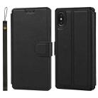 For iPhone X / XS Plain Texture Horizontal Flip PU Leather Case with Holder & Card Slots & Photo Frame & Wallet & Strap(Black) - 1