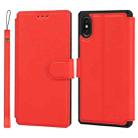 For iPhone X / XS Plain Texture Horizontal Flip PU Leather Case with Holder & Card Slots & Photo Frame & Wallet & Strap(Red) - 1