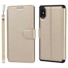 For iPhone X / XS Plain Texture Horizontal Flip PU Leather Case with Holder & Card Slots & Photo Frame & Wallet & Strap(Gold) - 1