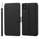 For iPhone XS Max Plain Texture Horizontal Flip PU Leather Case with Holder & Card Slots & Photo Frame & Wallet & Strap(Black) - 1