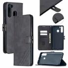 For Samsung Galaxy A21 US Version Stitching Style 2-Color Cow Texture Horizontal Flip PU Leather Case with Holder & Card Slot & Lanyard(Black) - 1