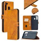 For Samsung Galaxy A21 US Version Stitching Style 2-Color Cow Texture Horizontal Flip PU Leather Case with Holder & Card Slot & Lanyard(Yellow) - 1