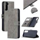 For Samsung Galaxy S21 5G Stitching Style 2-Color Cow Texture Horizontal Flip PU Leather Case with Holder & Card Slot & Lanyard(Gray) - 1