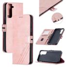 For Samsung Galaxy S21 5G Stitching Style 2-Color Cow Texture Horizontal Flip PU Leather Case with Holder & Card Slot & Lanyard(Rose Gold) - 1