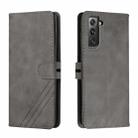 For Samsung Galaxy S21 FE 5G Stitching Style 2-Color Cow Texture Horizontal Flip PU Leather Case with Holder & Card Slot & Lanyard(Gray) - 1