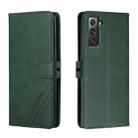 For Samsung Galaxy S21 FE 5G Stitching Style 2-Color Cow Texture Horizontal Flip PU Leather Case with Holder & Card Slot & Lanyard(Green) - 1