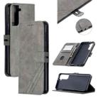 For Samsung Galaxy S21+ 5G Stitching Style 2-Color Cow Texture Horizontal Flip PU Leather Case with Holder & Card Slot & Lanyard(Gray) - 1