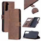 For Samsung Galaxy S21+ 5G Stitching Style 2-Color Cow Texture Horizontal Flip PU Leather Case with Holder & Card Slot & Lanyard(Brown) - 1