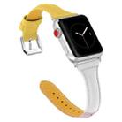 Three-color T-shape Leather Watch Band For Apple Watch Ultra 49mm / Series 8&7 45mm / SE 2&6&SE&5&4 44mm / 3&2&1 42mm (White Pink+Yellow) - 1