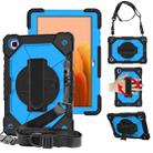 For Samsung Galaxy Tab A7 T500 / T505 Contrast Color Robot Shockproof Silicon + PC Protective Case with Holder & Shoulder Strap(Black+Blue) - 1