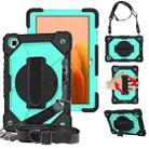 For Samsung Galaxy Tab A7 T500 / T505 Contrast Color Robot Shockproof Silicon + PC Protective Case with Holder & Shoulder Strap(Black+Aqua) - 1