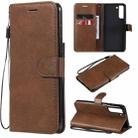 For Samsung Galaxy S21 FE Solid Color Horizontal Flip Protective Leather Case with Holder & Card Slots & Wallet & Photo Frame & Lanyard(Brown) - 1