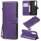 For Sony Xperia 5 III Solid Color Horizontal Flip Protective Leather Case with Holder & Card Slots & Wallet & Photo Frame & Lanyard(Purple) - 1