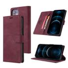 For iPhone 12 mini TAOKKIM Skin Feel Calf Texture Horizontal Flip PU Leather Case with Holder & Card Slots & Photo Frame & Wallet (Red) - 1