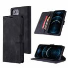 TAOKKIM Skin Feel Calf Texture Horizontal Flip PU Leather Case with Holder & Card Slots & Photo Frame & Wallet For iPhone 12 / 12 Pro(Black) - 1