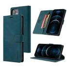 For iPhone 12 / 12 Pro TAOKKIM Skin Feel Calf Texture Horizontal Flip PU Leather Case with Holder & Card Slots & Photo Frame & Wallet(Blue) - 1