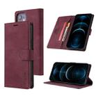 TAOKKIM Skin Feel Calf Texture Horizontal Flip PU Leather Case with Holder & Card Slots & Photo Frame & Wallet For iPhone 12 Pro Max(Red) - 1