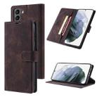 For Samsung Galaxy S21 5G TAOKKIM Skin Feel Calf Texture Horizontal Flip PU Leather Case with Holder & Card Slots & Photo Frame & Wallet(Coffee) - 1