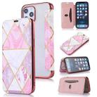 For iPhone 12 / 12 Pro Bronzing Plating PU + TPU Horizontal Flip Leather Case with Holder & Card Slot(Pink White) - 1