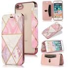 For iPhone SE 2022 / SE 2020 / 8 / 7 Bronzing Plating PU + TPU Horizontal Flip Leather Case with Holder & Card Slot(Pink White) - 1