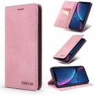 For iPhone XR TAOKKIM Retro Matte PU Horizontal Flip Leather Case with Holder & Card Slots(Pink) - 1