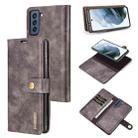 For Samsung Galaxy S21 FE DG.MING Crazy Horse Texture Flip Detachable Magnetic Leather Case with Holder & Card Slots & Wallet(Grey) - 1