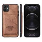 For iPhone 12 mini TAOKKIM Retro Matte PU Leather + PC + TPU Shockproof Back Cover Case with Holder & Card Slot (Brown) - 1