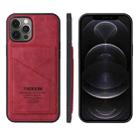 For iPhone 12 / 12 Pro TAOKKIM Retro Matte PU Leather + PC + TPU Shockproof Back Cover Case with Holder & Card Slot(Red) - 1