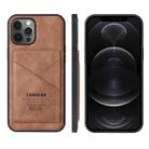 For iPhone 12 / 12 Pro TAOKKIM Retro Matte PU Leather + PC + TPU Shockproof Back Cover Case with Holder & Card Slot(Brown) - 1