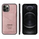 For iPhone 12 Pro Max TAOKKIM Retro Matte PU Leather + PC + TPU Shockproof Back Cover Case with Holder & Card Slot(Pink) - 1