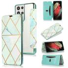 For Samsung Galaxy S21 Ultra 5G Bronzing Plating PU + TPU Horizontal Flip Leather Case with Holder & Card Slot(Green) - 1