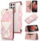 For Samsung Galaxy S21 Ultra 5G Bronzing Plating PU + TPU Horizontal Flip Leather Case with Holder & Card Slot(Pink White) - 1