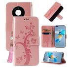 For Huawei Mate 40 Embossed Lucky Tree Horizontal Flip Leather Case with Holder & Card Slot & Wallet & Lanyard(Rose Gold) - 1