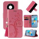 For Huawei Mate 40 Embossed Lucky Tree Horizontal Flip Leather Case with Holder & Card Slot & Wallet & Lanyard(Pink) - 1