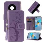 For Huawei Mate 40 Embossed Lucky Tree Horizontal Flip Leather Case with Holder & Card Slot & Wallet & Lanyard(Purple) - 1