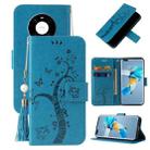 For Huawei Mate 40 Embossed Lucky Tree Horizontal Flip Leather Case with Holder & Card Slot & Wallet & Lanyard(Blue) - 1